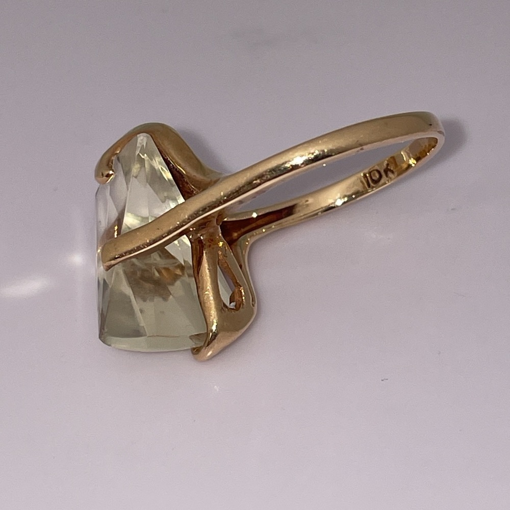 Vintage Solid 10K Yellow Gold Fancy Cut Quartz ? Gemstone Ring Modern (not 14K ) - Picture 14 of 17